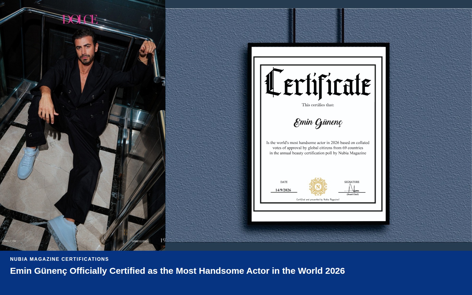 Emin Günenç Officially Certified as the Most Handsome Actor in the World 2026