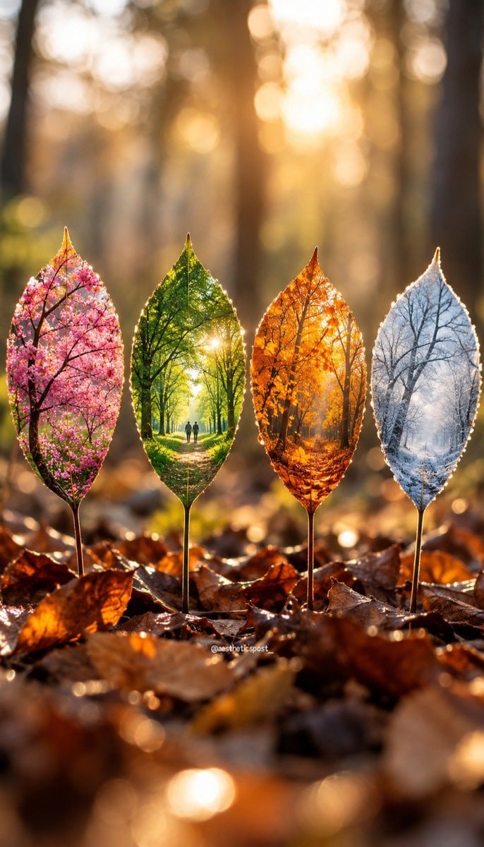 stylized leaves showing four seasons