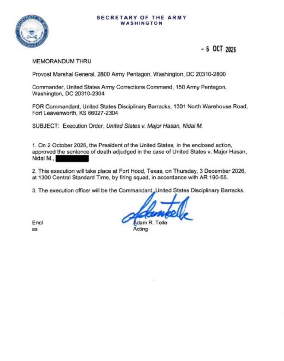 Nidal Hasan firing squad execution set