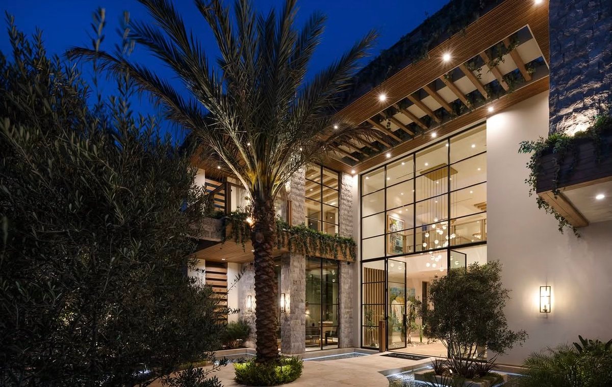 luxury home at dusk