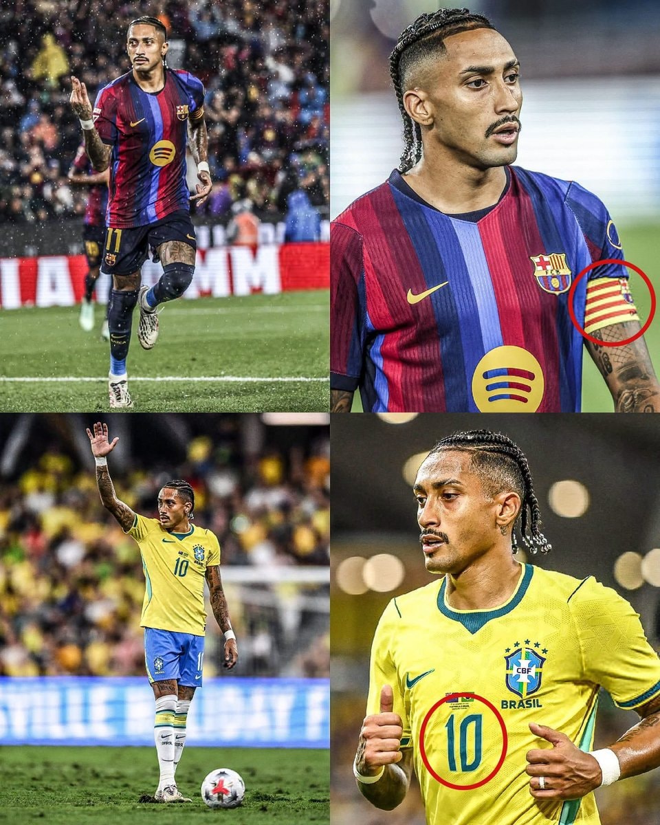 Raphinha Brazil number 10 and Barcelona captain
