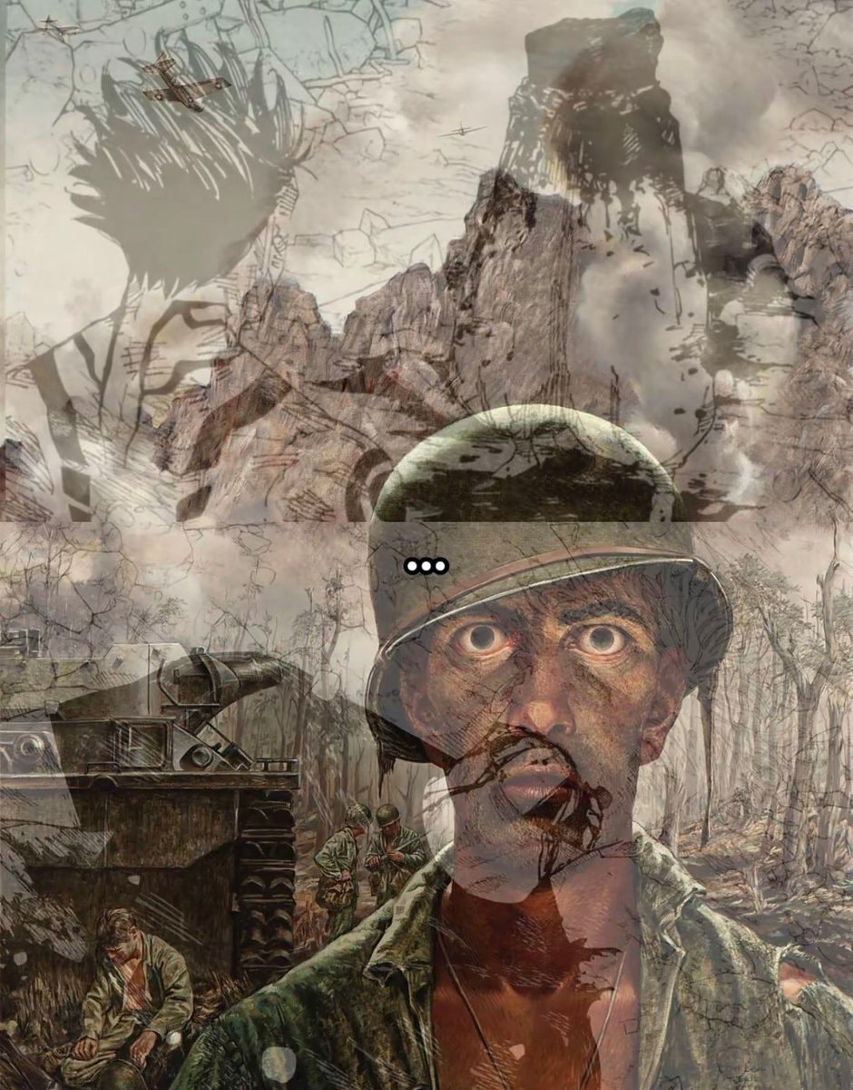 soldier face over war scene