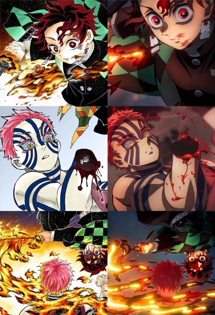 Demon Slayer Tanjiro vs Akaza manga anime comparison