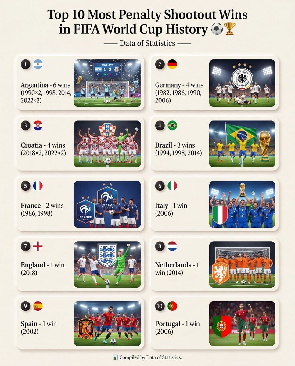 Top 10 Most Penalty Shootout Wins in FIFA World Cup History Top 10 Most Penalty Shootout Wins in FIFA World Cup History