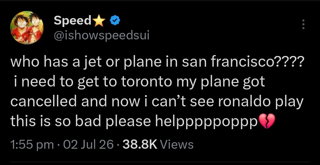 Speed asks for jet to see Ronaldo