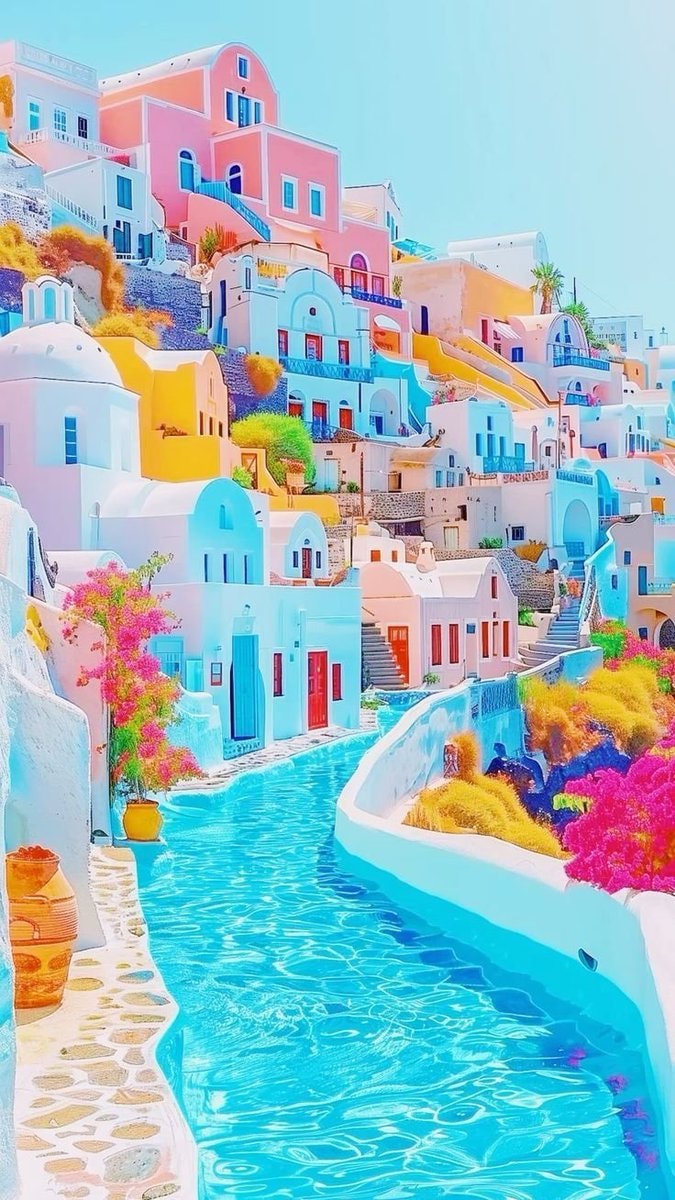 Greek village with whitewashed buildings