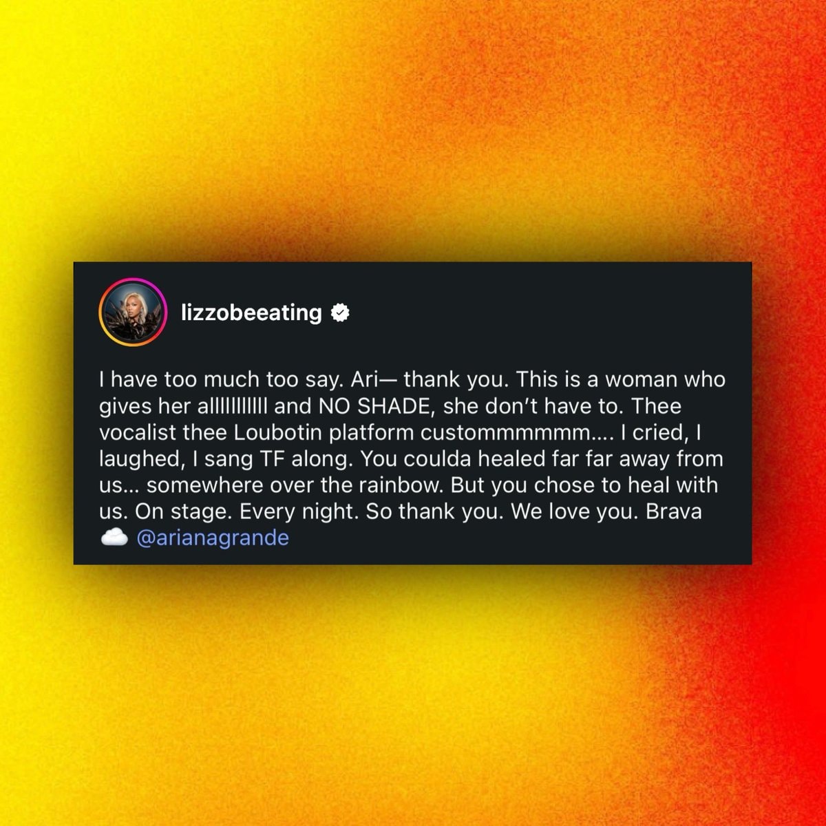 Lizzo praises Ariana Grande Eternal Sunshine tour (photo 2 of 2)