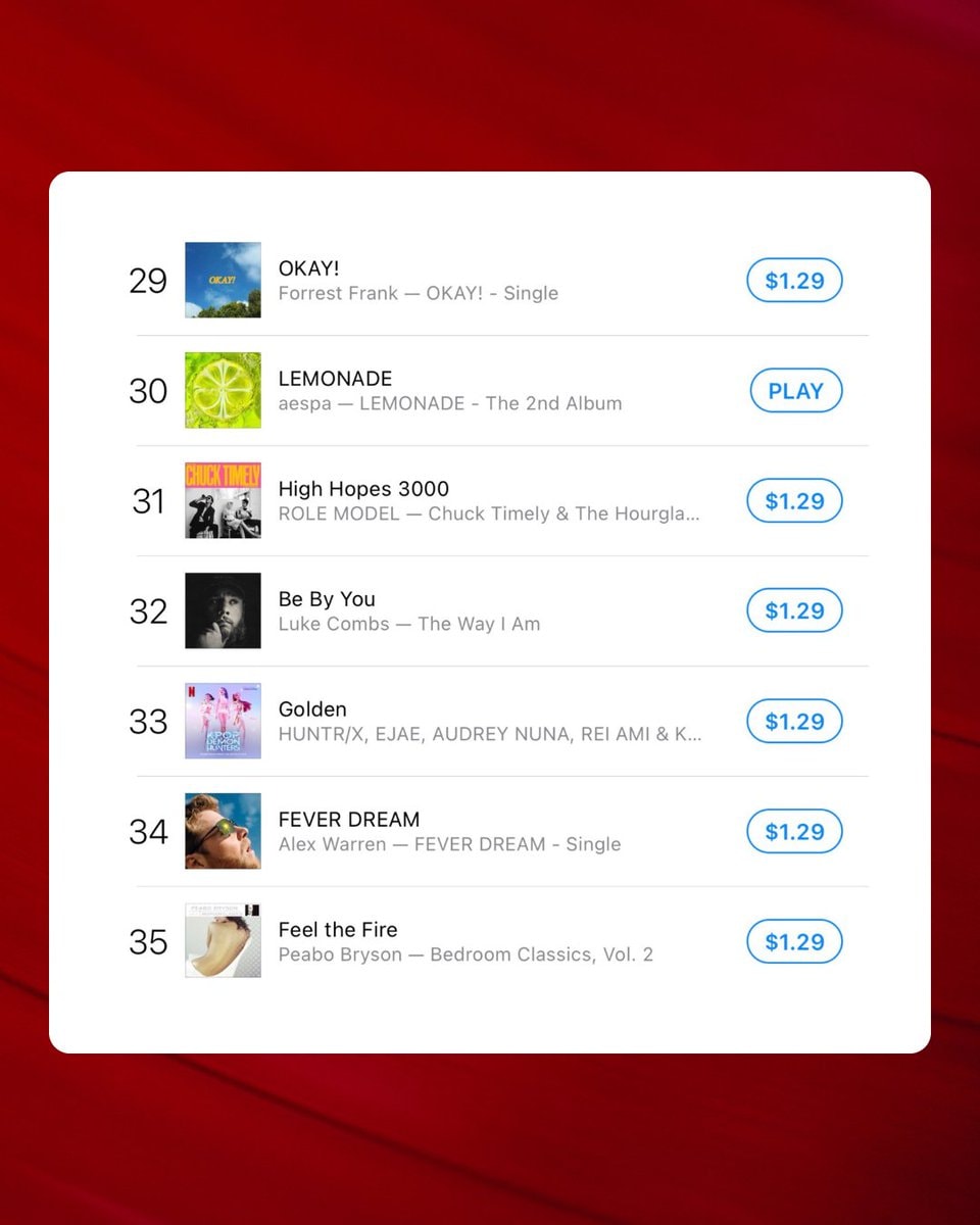 aespa LEMONADE iTunes Chart (photo 2 of 2)