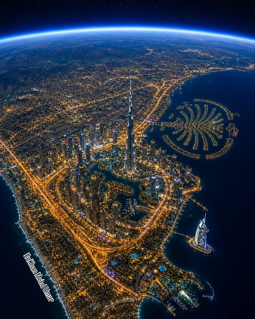 Dubai aerial night view
