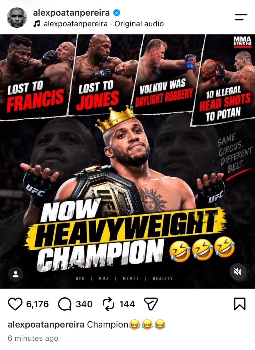 Alex Pereira Champion post 😂😂😂