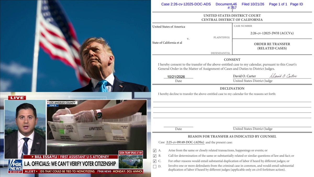 Trump DOJ California ballot transfer