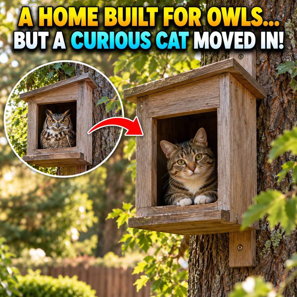Cat moves into owl nest box