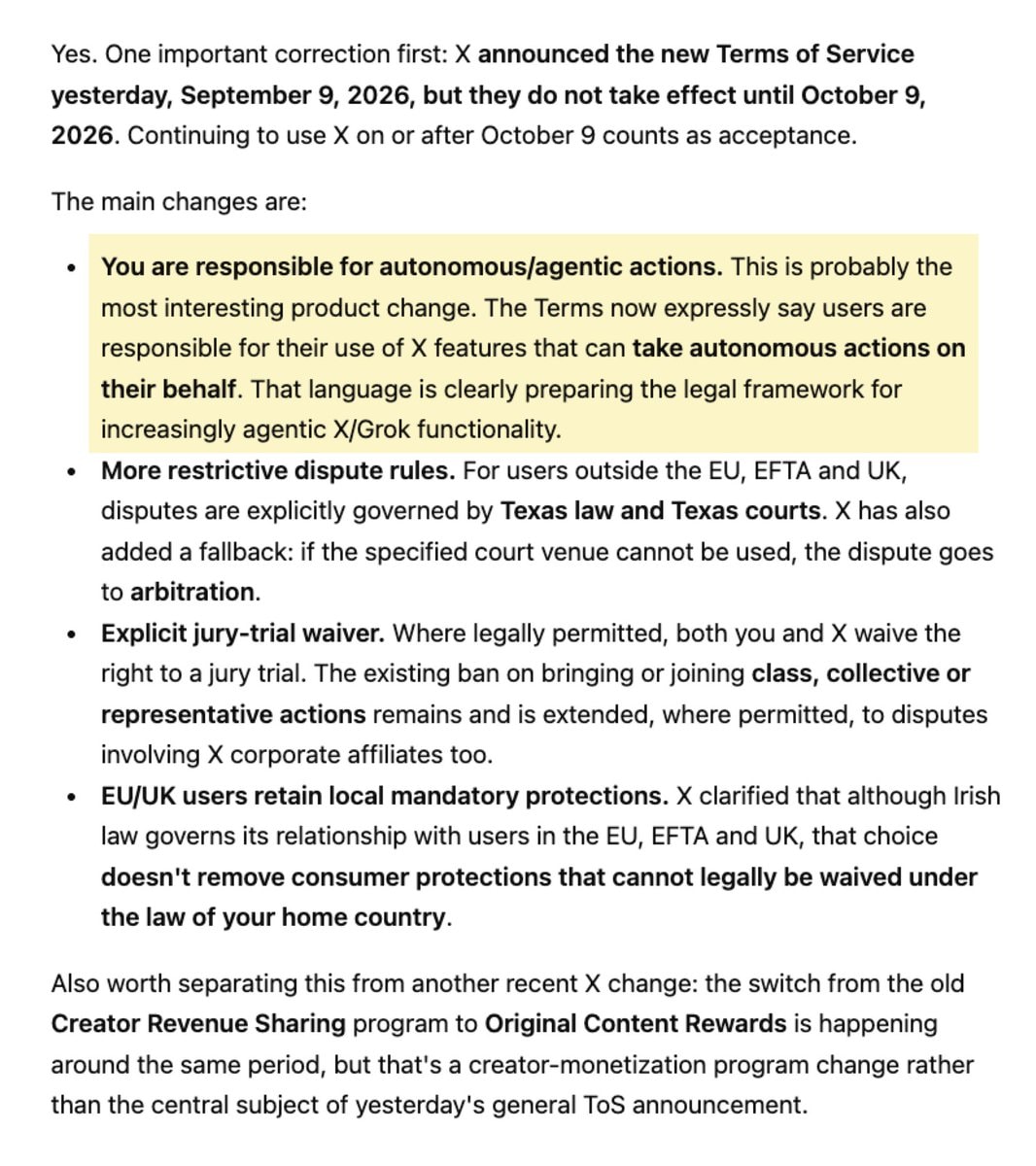 X Terms of Service update Texas law