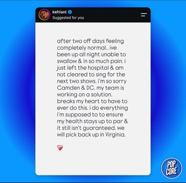 Kehlani cancels Camden and D.C. shows