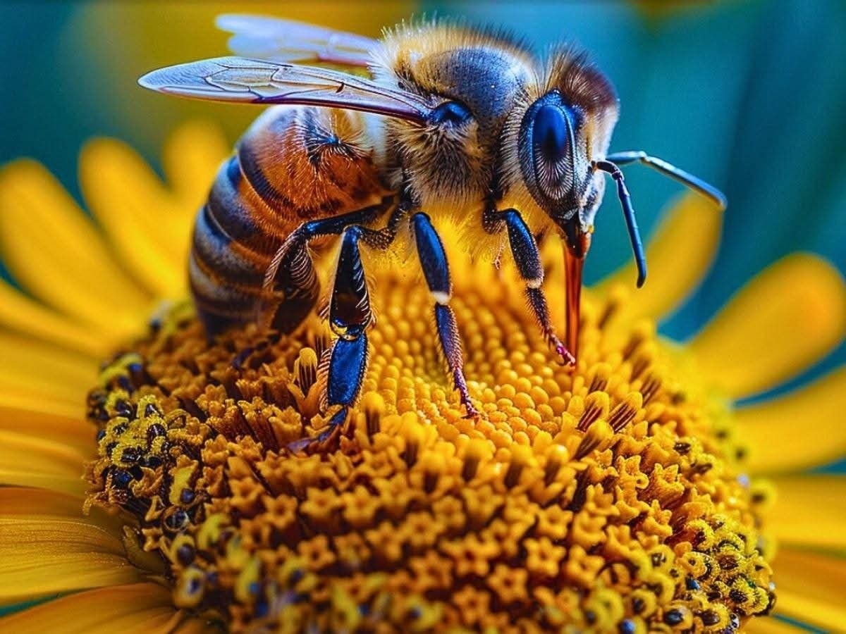 Honey Bees pollinating a yellow flower