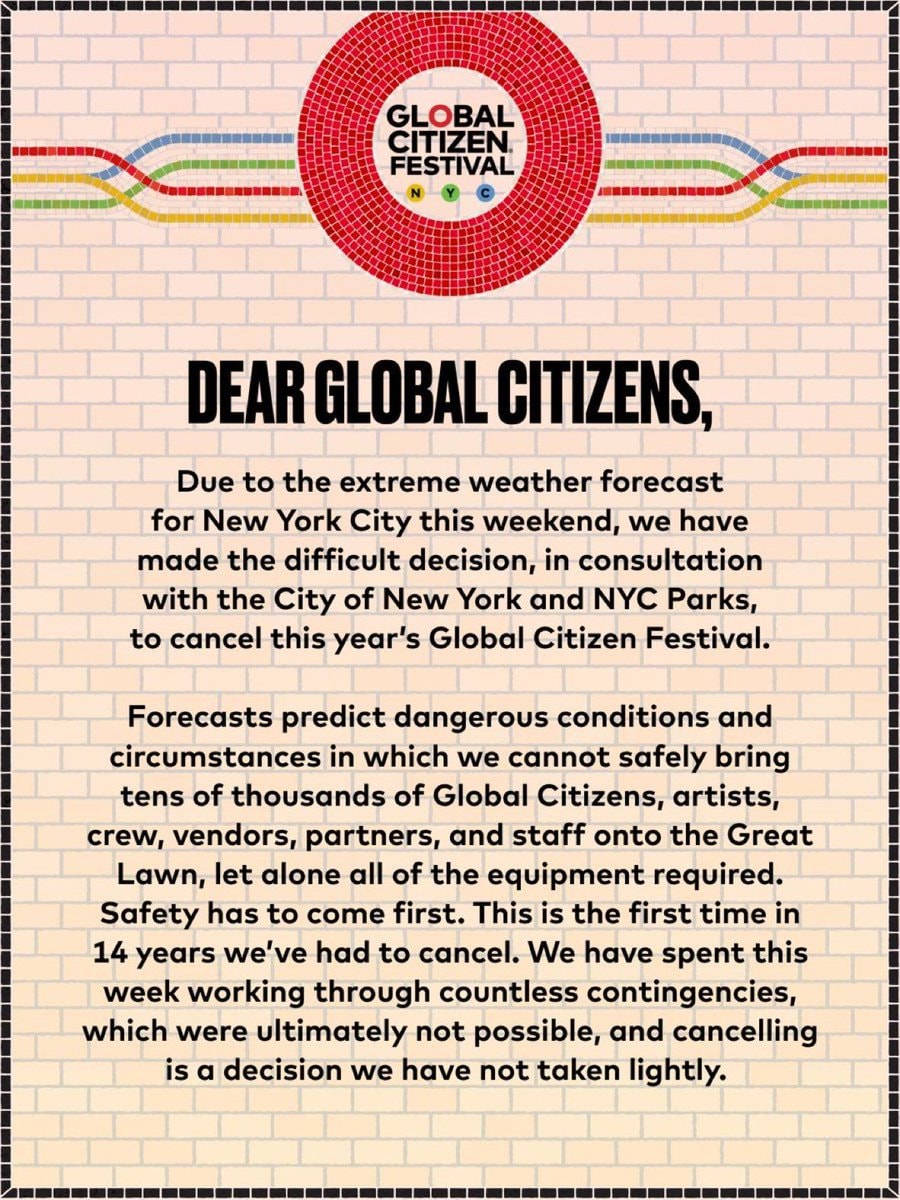 Global Citizen Festival 2026 cancellation