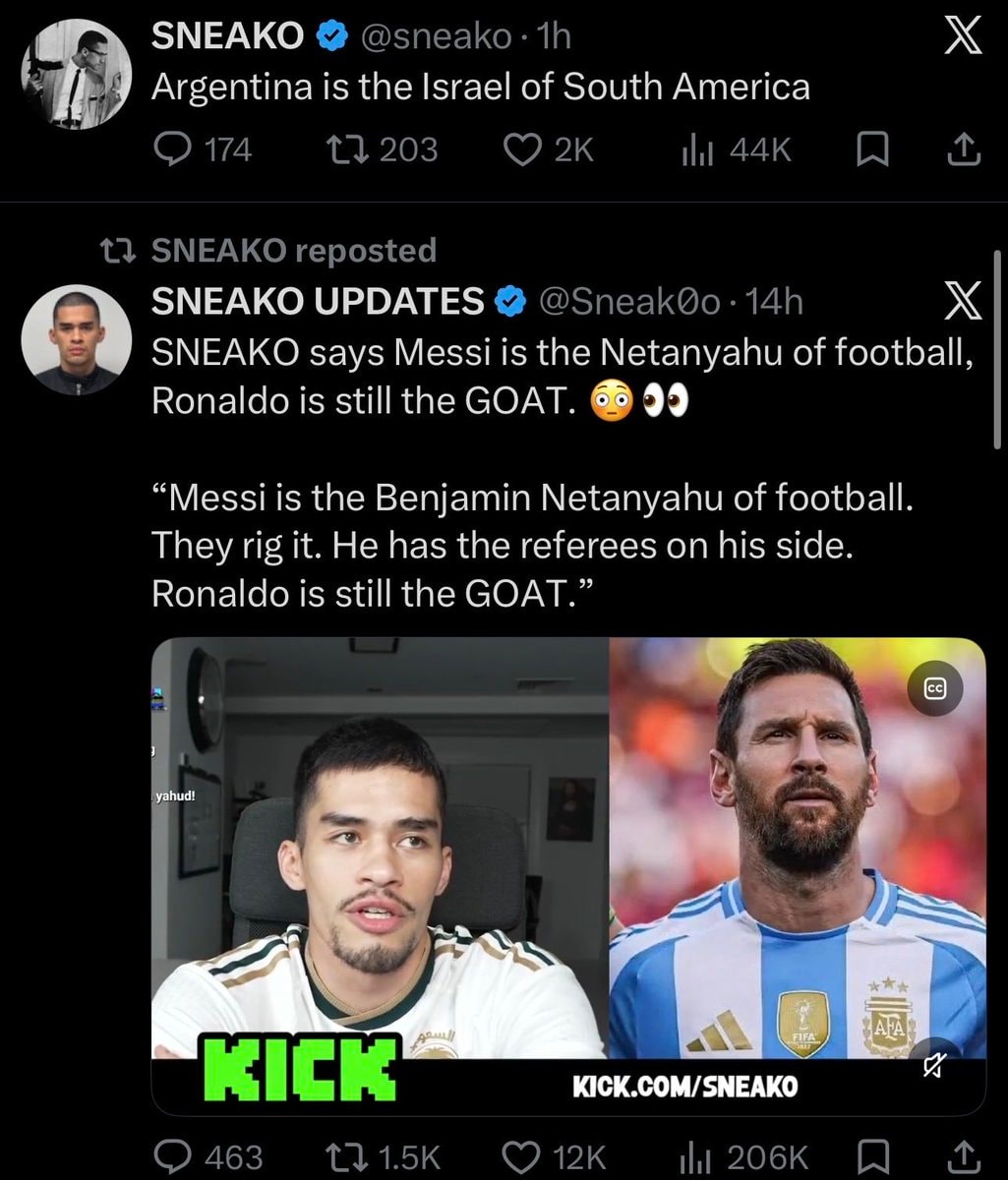 Sneako calls Messi the Netanyahu of football Sneako calls Messi the Netanyahu of football