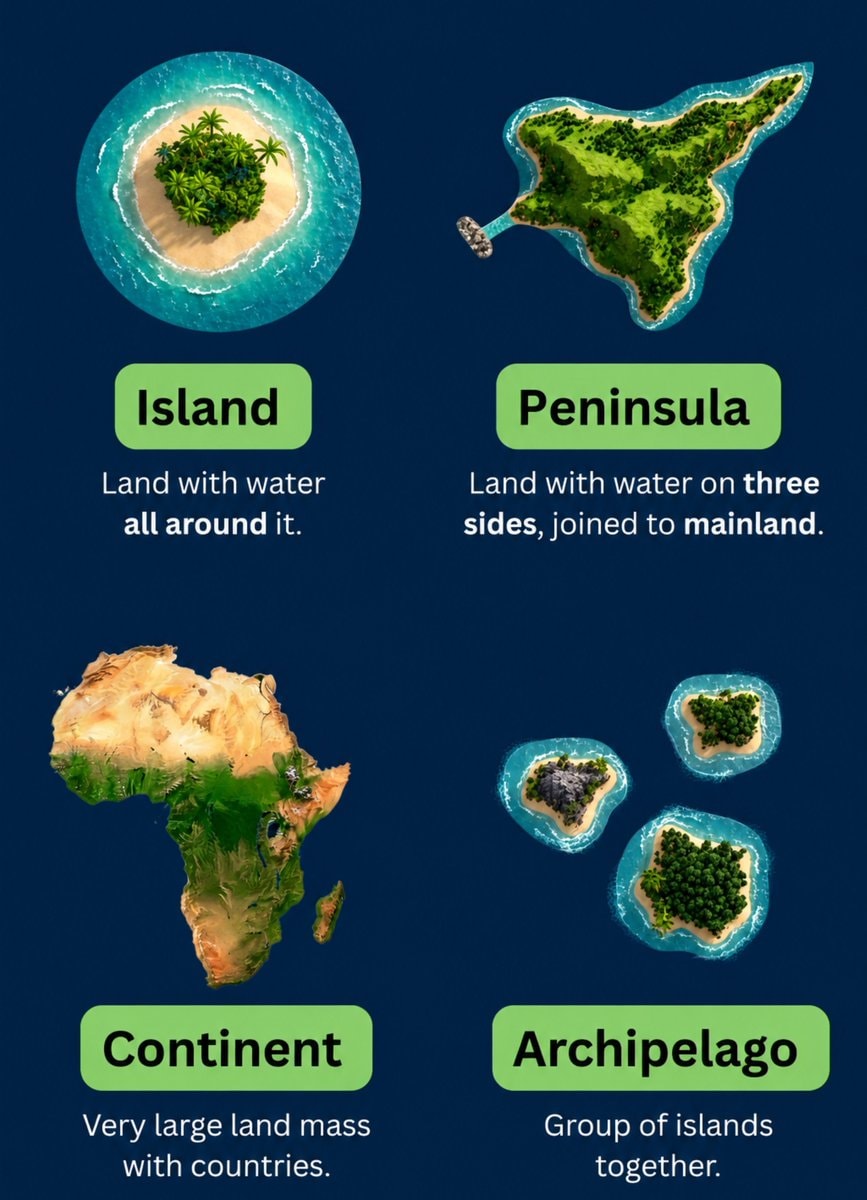 landform infographic island peninsula continent archipelago