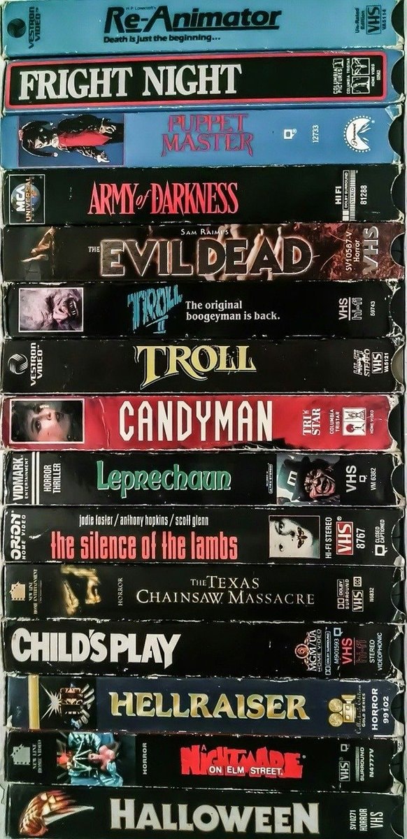Retro horror VHS stack