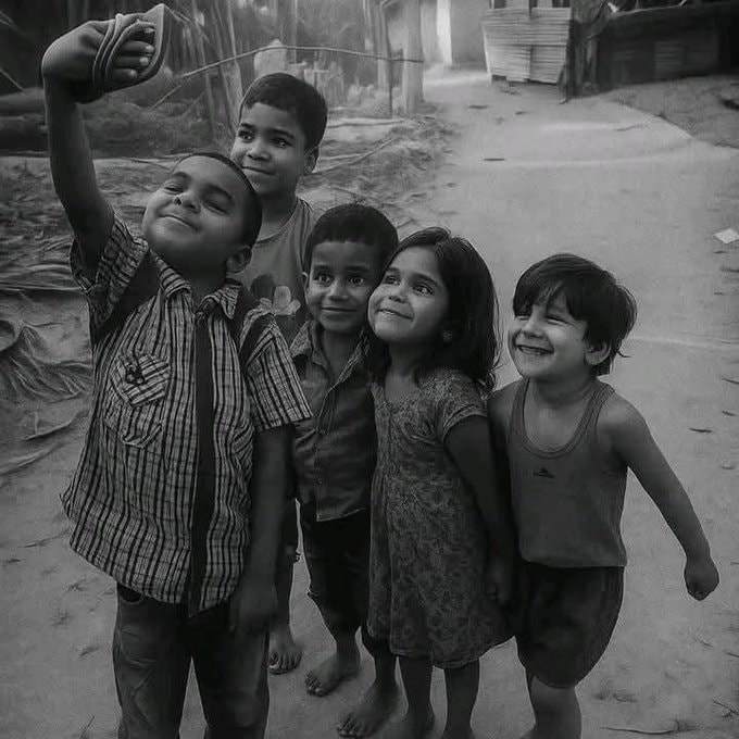 Five children taking a selfie with a phone