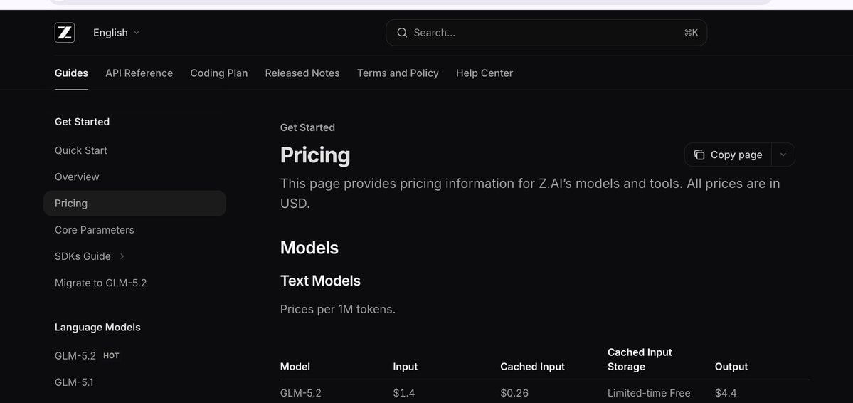 GLM-5.2 pricing vs OpenRouter (photo 1 of 2)