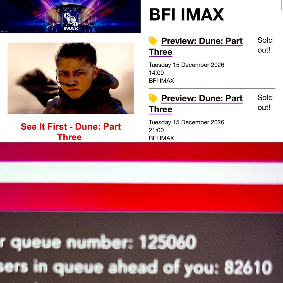 Dune Part Three BFI IMAX queue demand