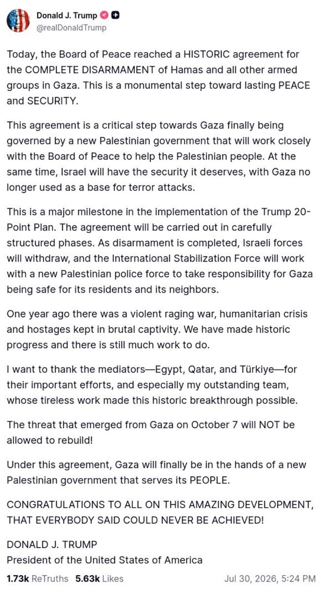 Trump Peace Board Hamas disarmament
