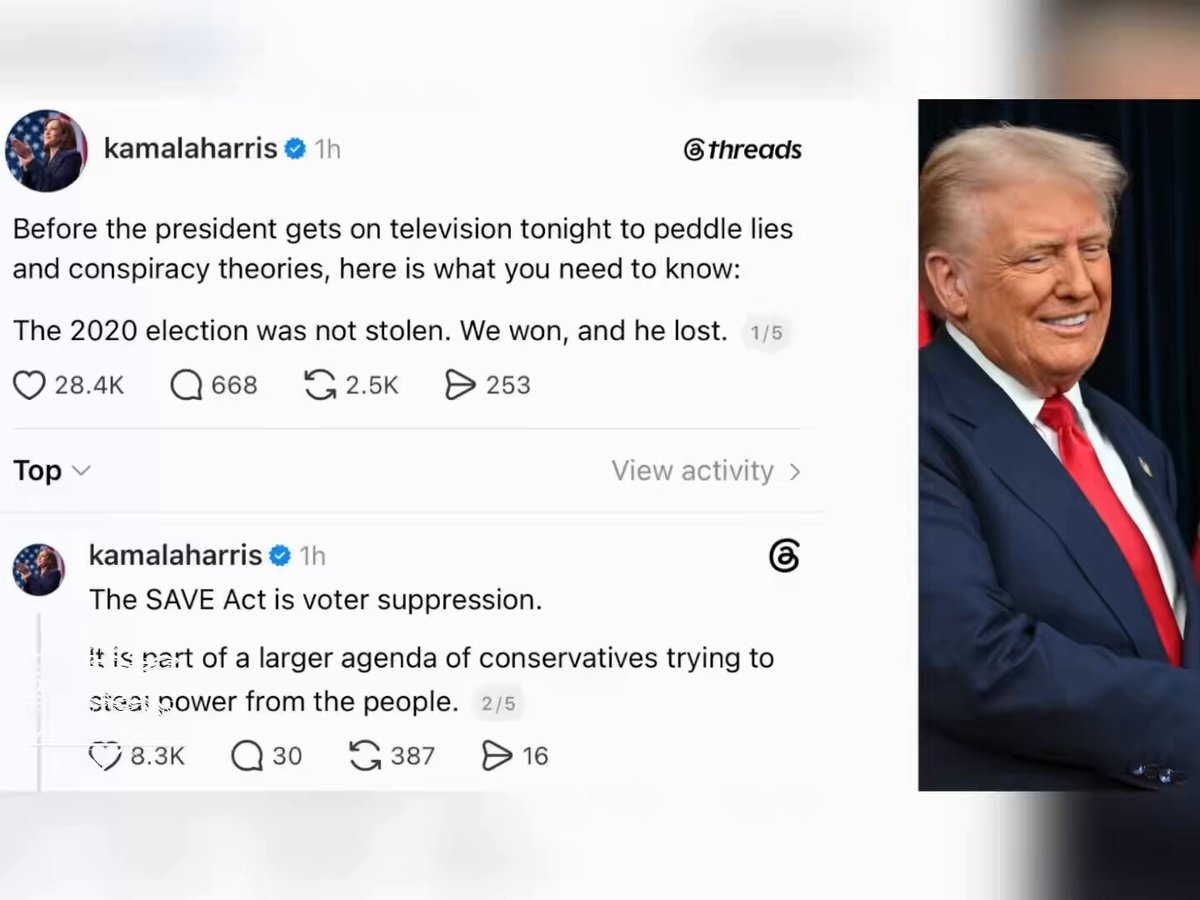 Kamala Harris Threads Trump SAVE Act 🔥