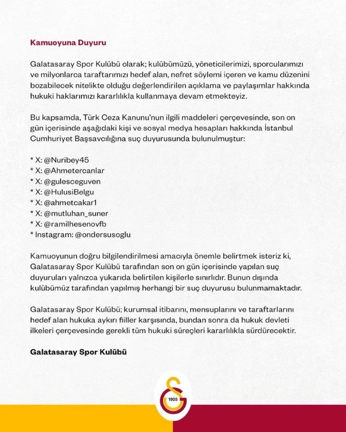 Galatasaray hate speech complaint