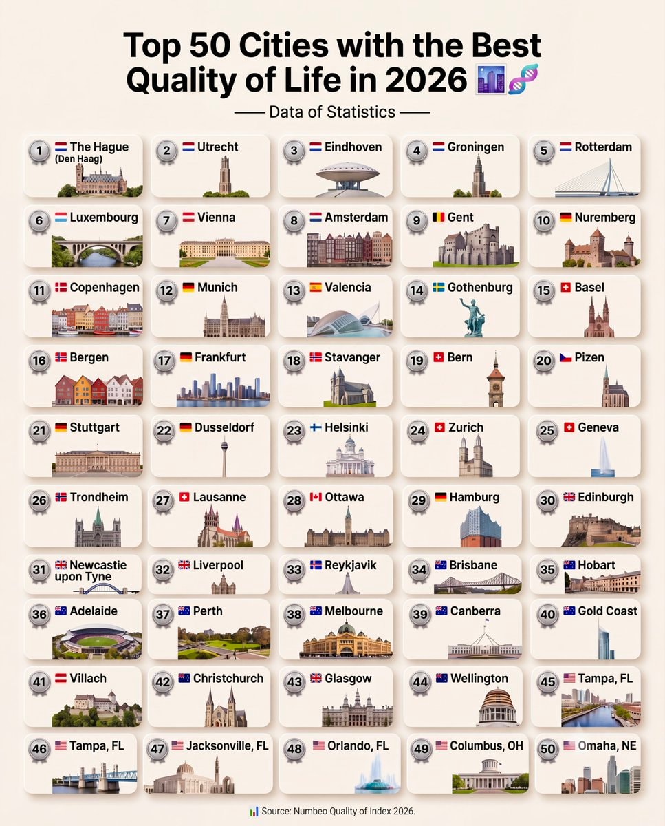 Top 50 Cities with the Best Quality of Life in 2026 Top 50 Cities with the Best Quality of Life in 2026