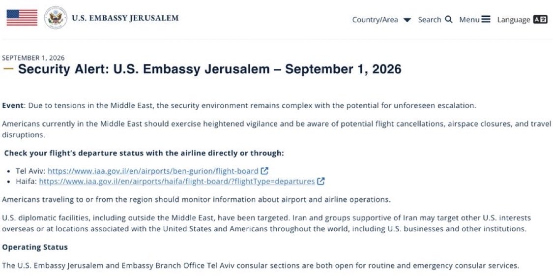 U.S. Embassy Jerusalem Security Alert