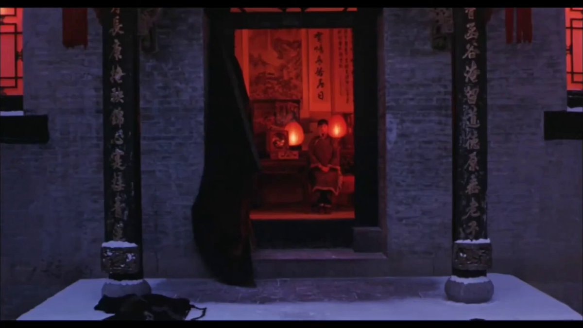 Red lanterns snow scene