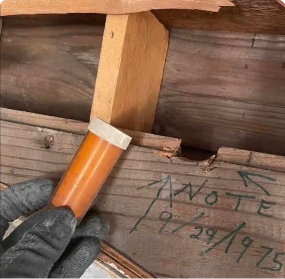 home renovation finds 1975 note (photo 1 of 3)