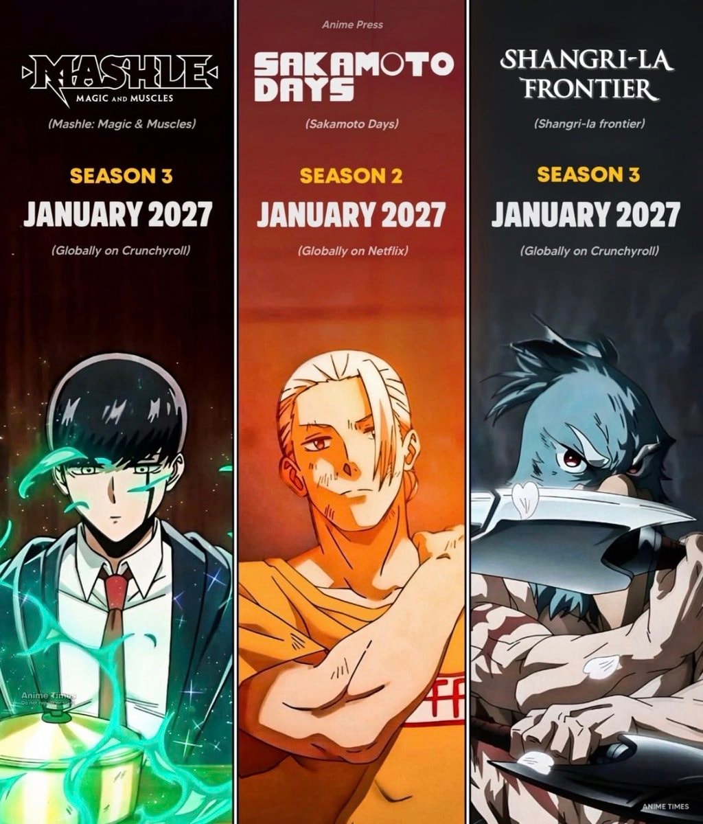 January 2027 anime lineup Mashle Sakamoto Days Shangri-La Frontier