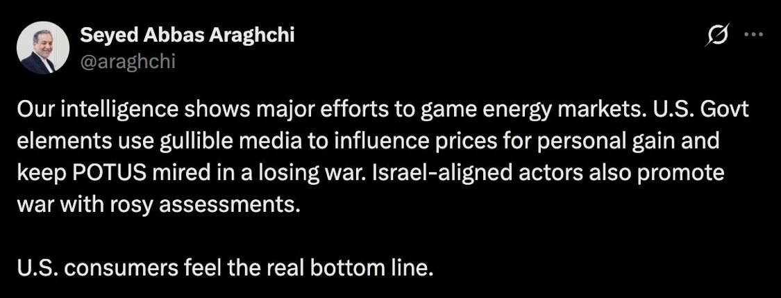 Araghchi on U.S. energy market manipulation