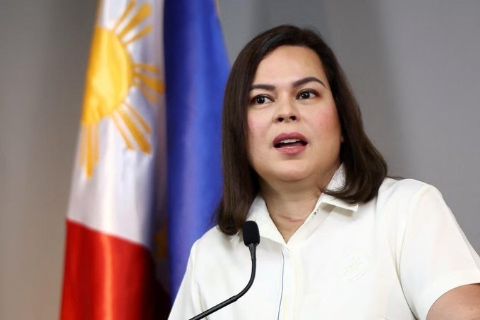 Sara Duterte speaks at podium