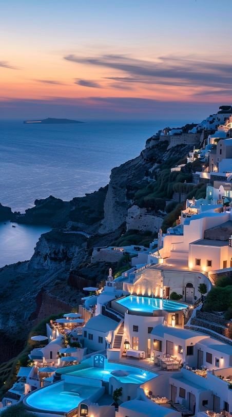 Santorini Greece at dusk