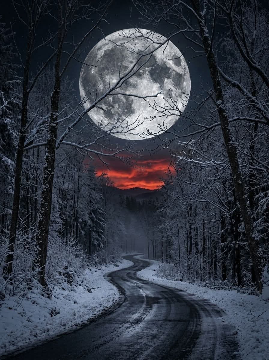 Full Moon Over Winter Road Full Moon Over Winter Road
