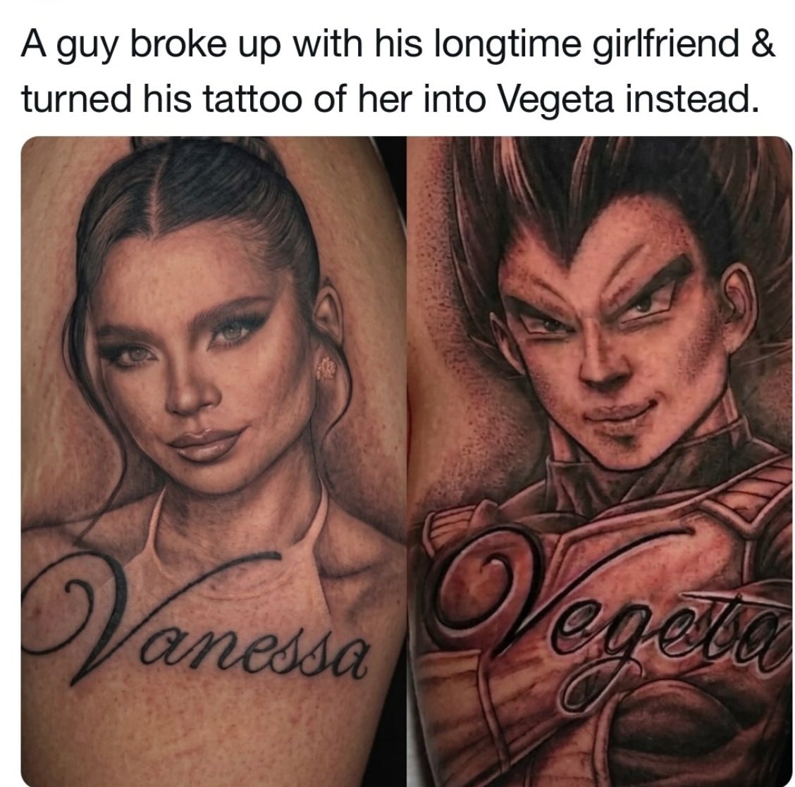 Tattoo turned into Vegeta after breakup