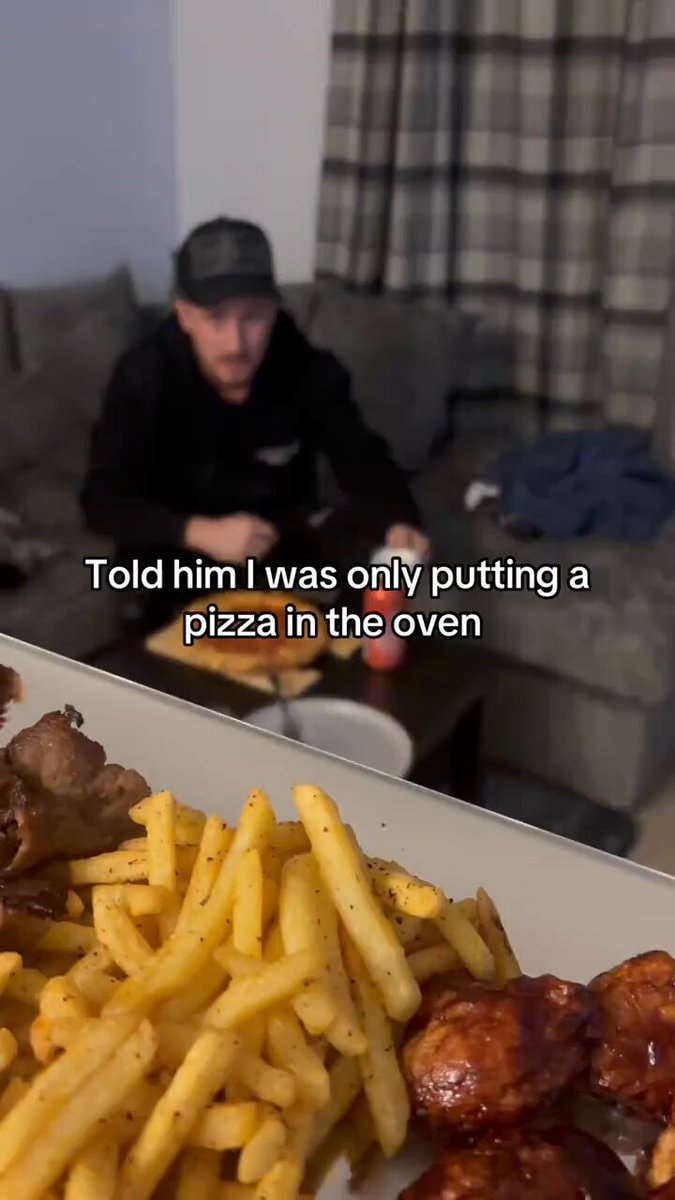 man with fries and wings