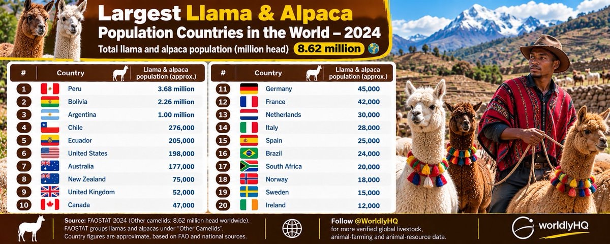 Llama and alpaca populations by country 2024