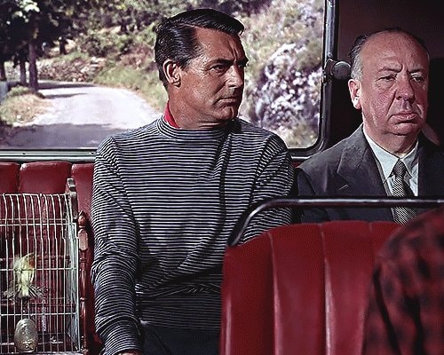 Hitchcock bus cameo with Cary Grant