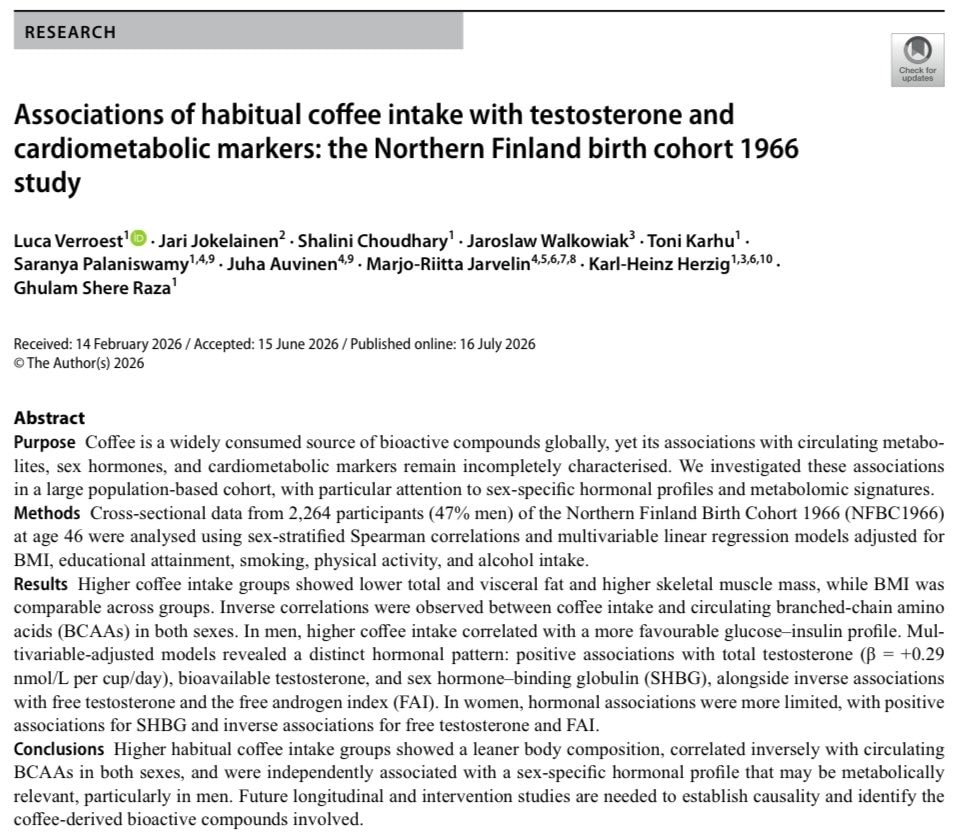 coffee intake testosterone Northern Finland birth cohort
