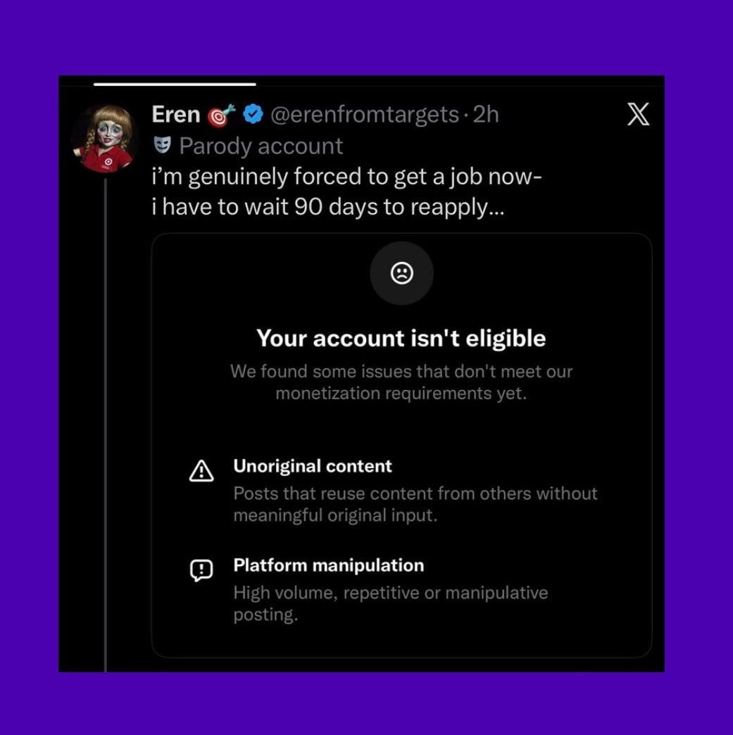 Stan Twitter Eren denied X Creator Revenue (photo 2 of 2)
