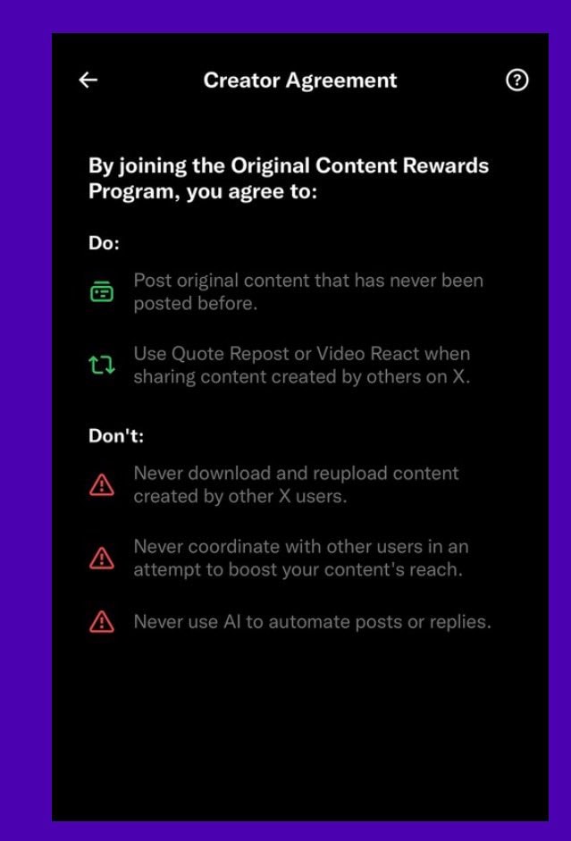 X Original Content Rewards Program rules