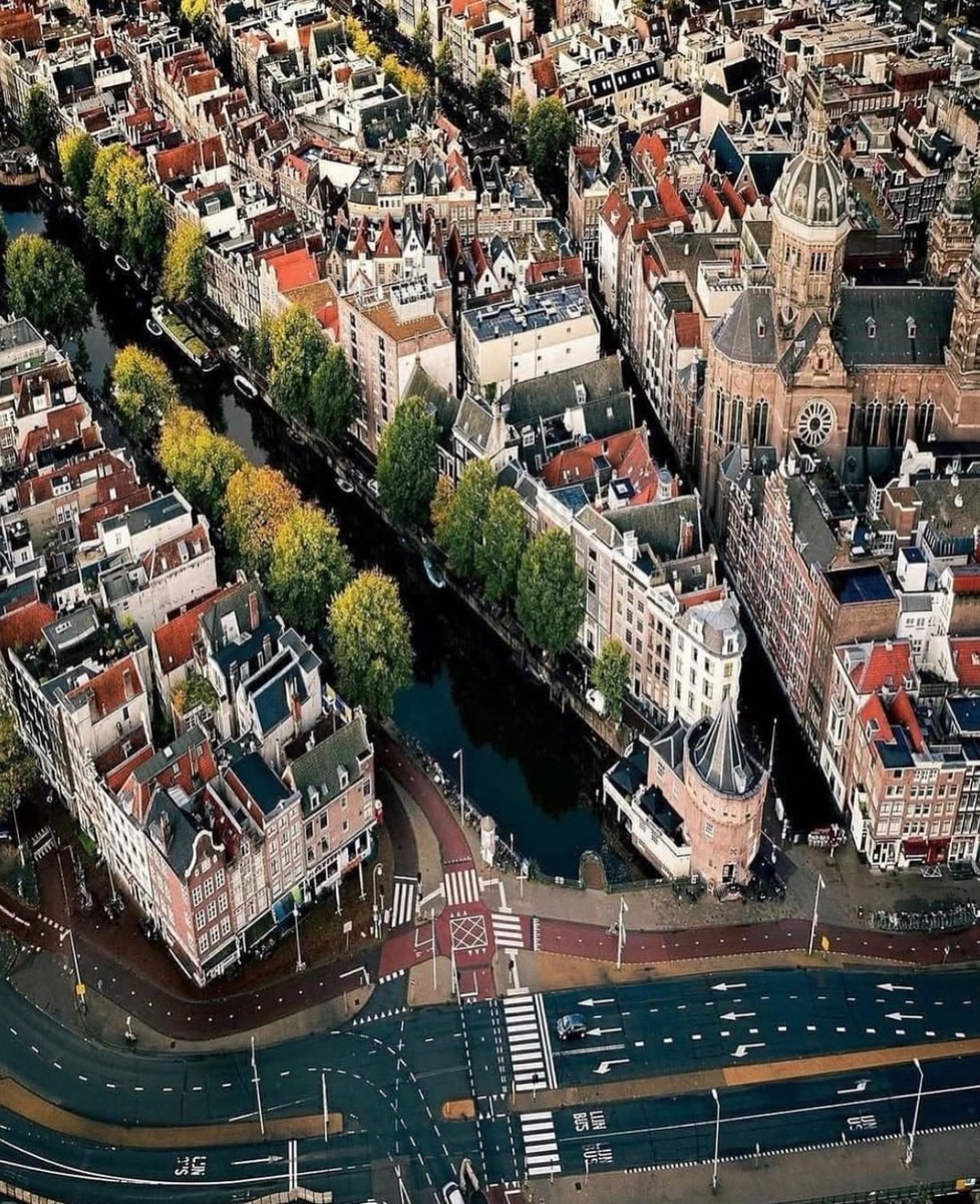 Aerial view of Amsterdam canals