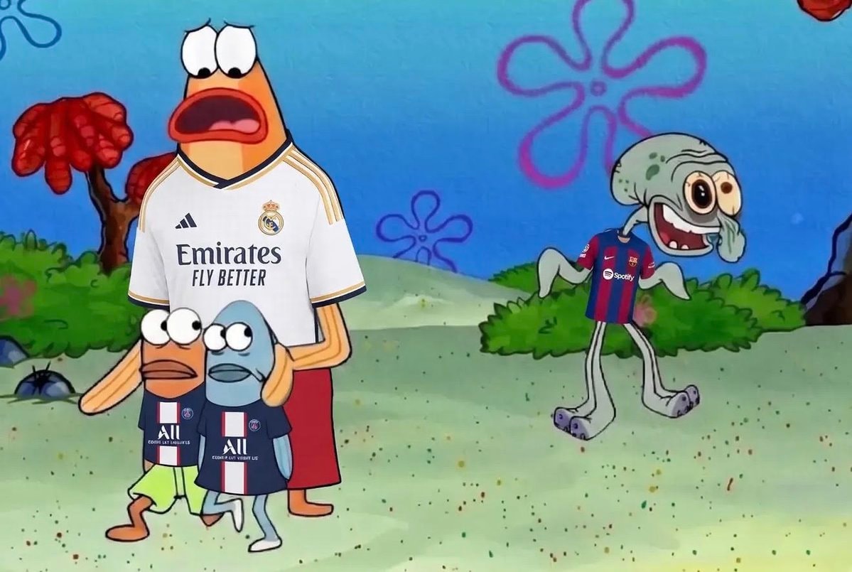 Spongebob PSG Barcelona Real Madrid meme Spongebob PSG Barcelona Real Madrid meme