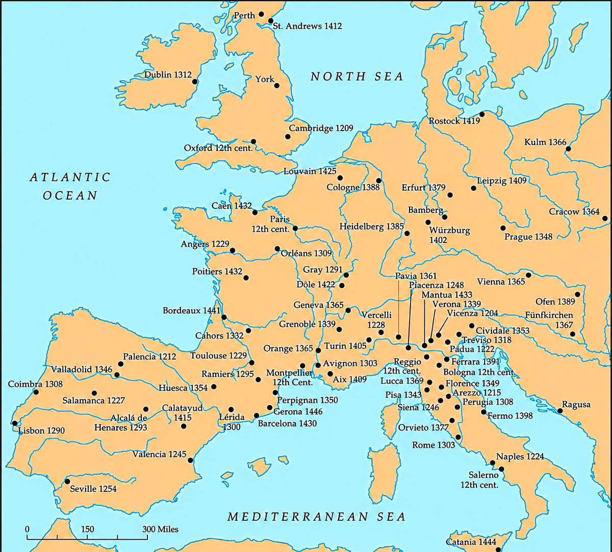 Medieval universities of Europe map