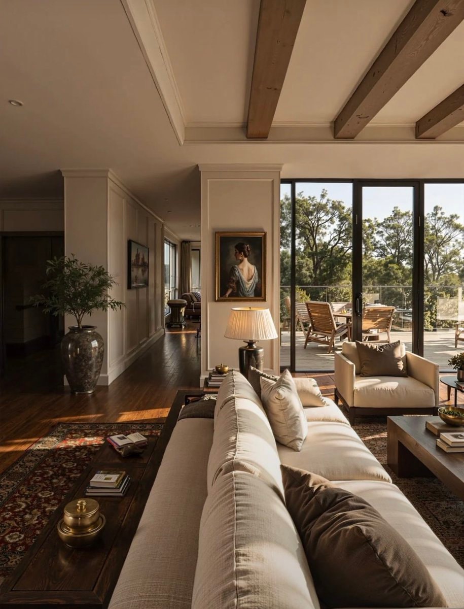 Luxurious living room with cream sofa