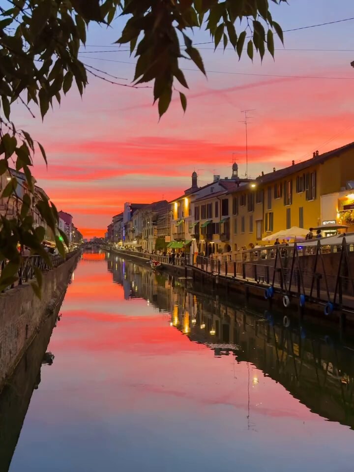 Milan Italy canal at sunset